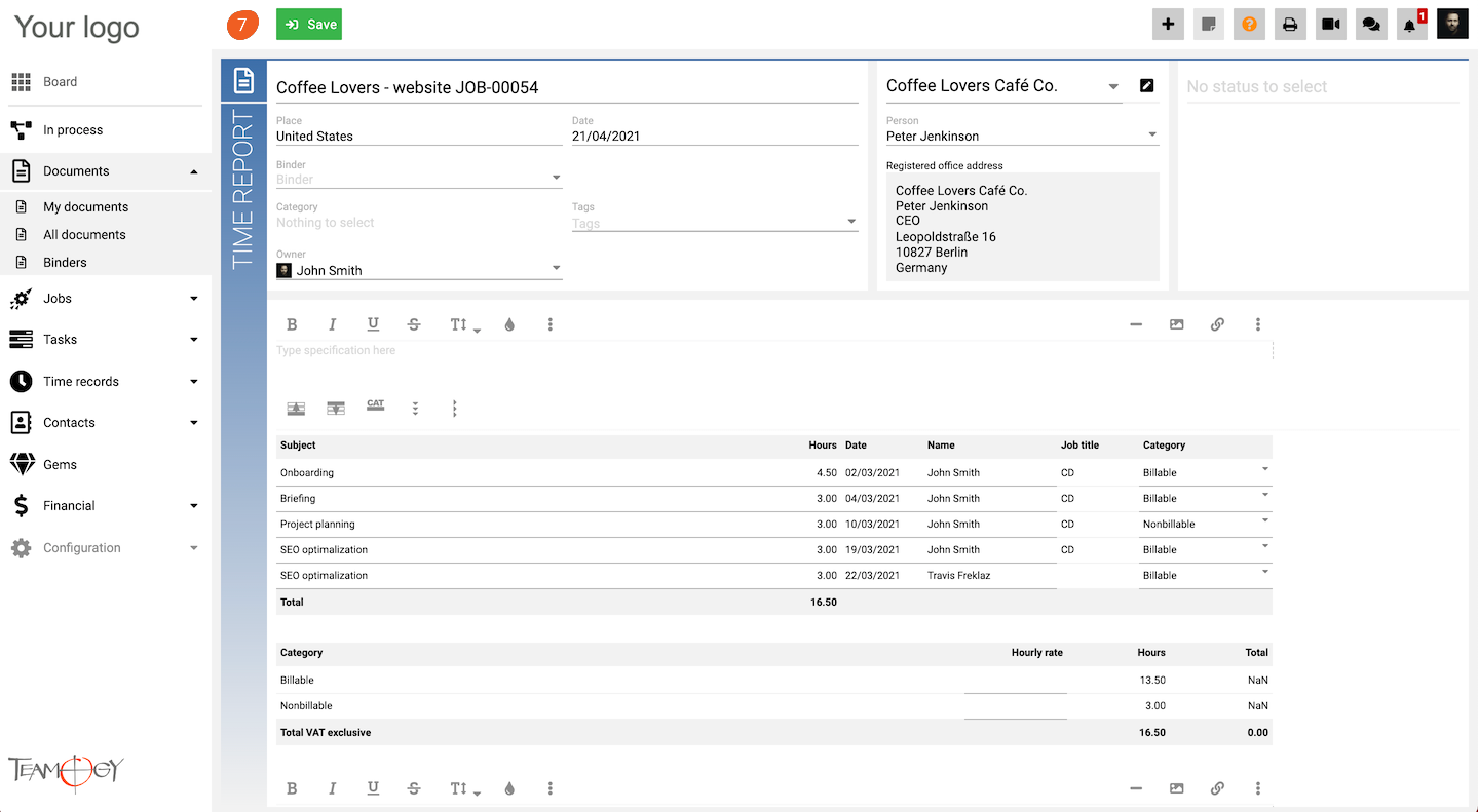 New Time Report from Job Teamogy