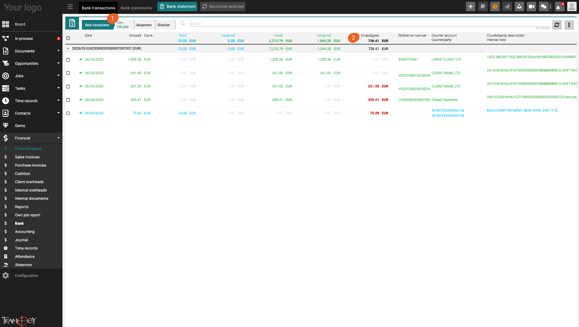 assignment of account in bank